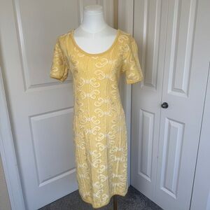 Vintage Coogi Australia Basics Yellow Knit Bow Pattern Dress Womans XL